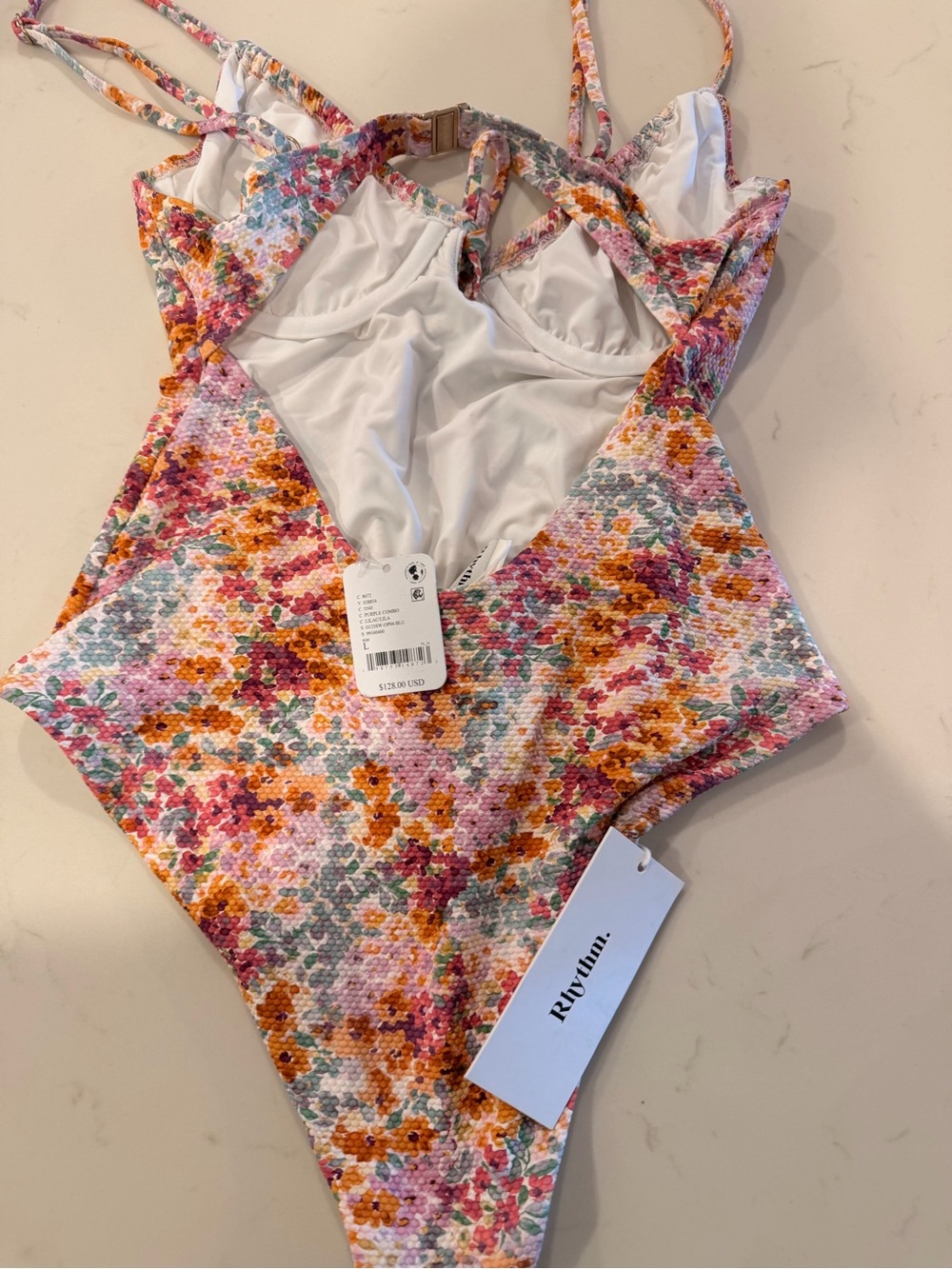 Rhythm Sierra Floral Tie Front One-Piece Swimsuit Sz L - Picture 3 of 3